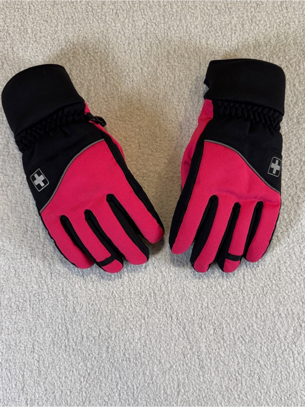 Pink and Black Swiss Cross Winter Gloves - Picture 1 of 4